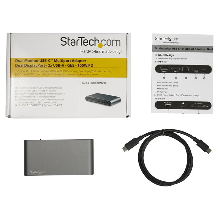Startech - USB-C Multiport Adapter con Dual Monitor, 2 Puertos DisplayPort 4K y PD, para Windows Startech - USB-C Multiport Adapter con Dual Monitor, 2 Puertos DisplayPort 4K y PD, para Windows