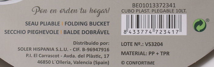 Confortime Cubo Plegable 10 Litros 33 x 34 x 4 cm (12 Unidades)