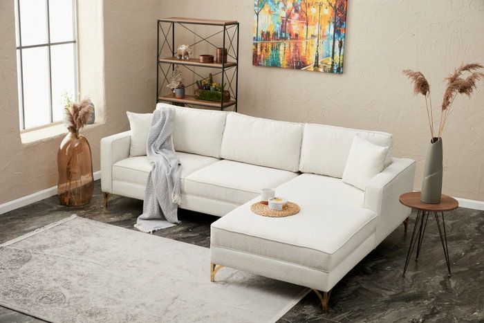 Atelier Del Sofa Berlin Right Sofá Esquinero Crema Dorado 258cm Atelier Del Sofa Berlin Right Sofá Esquinero Crema Dorado 258cm