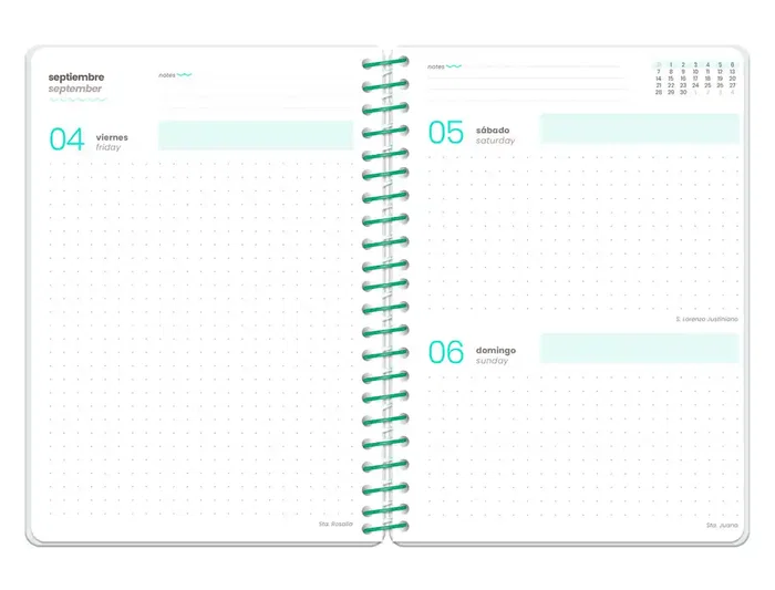 Liderpapel Agenda Escolar 2026-2027 Fantasy A6+ Día Página, Espiral, Portada Floral, Interior Bilingüe, Con Pegatinas, 80g FSC