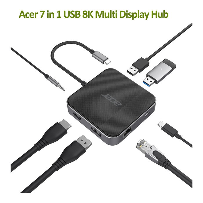 Acer Hub Multi Display 7-en-1 USB4 con Suministro de Potencia de 100W, Negro/Plata