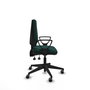 Silla de oficina Elche con mecanismo Asincro tapizada con Similpiel color Verde botella. Equipada con Base piramidal negra, Brazos fijos y Ruedas 65 mm parqué
