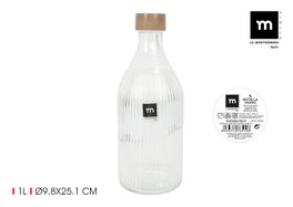 La Mediterranea Botella de Vidrio Redonda con Tapa de Metal Wood 1L (24 Unidades)
