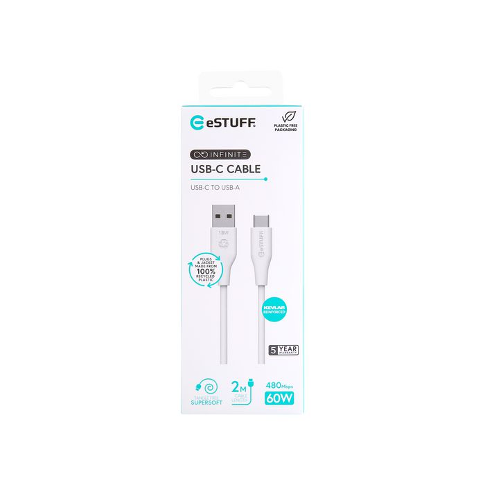 eSTUFF Cable USB-C a USB-A INFINITE (GRS) 2 m Blanco eSTUFF Cable USB-C a USB-A INFINITE (GRS) 2 m Blanco