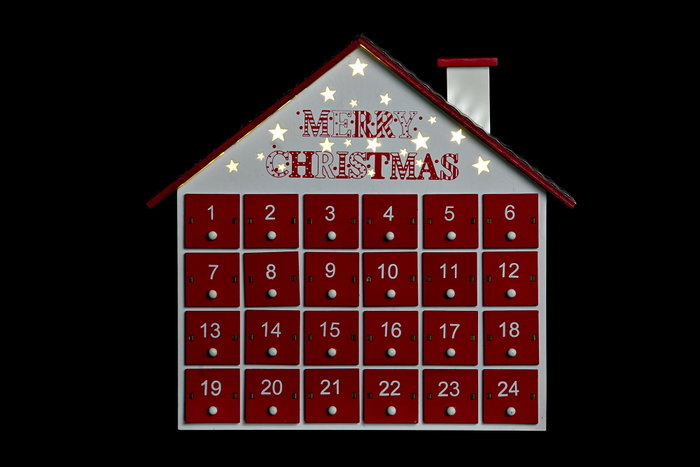 DKD Home Decor Calendario Adviento Navidad Tradicional Rojo Blanco 7 x 27 x 30 cm (2 Unidades)