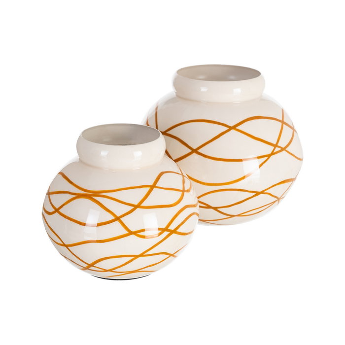 Jarrón Blanco-Mostaza Metal Decoración 23 X 23 X 20 cm