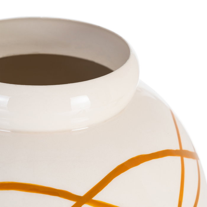 Jarrón Blanco-Mostaza Metal Decoración 23 X 23 X 20 cm