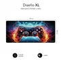 SUBBLIM GameCore XL Alfombrilla Gaming 900x400x3 mm, Bordes Cosidos, Base de Goma Antideslizante 85%, Tejido Micro-Texturizado, Diseño Fire-&-Ice, Negro/Multicolor