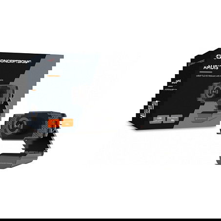 Conceptronic AMDIS01B Webcam USB 2.0 Full HD 1080p/30fps, Ángulo 90°, Micrófono Integrado y Privacidad, Plug & Play