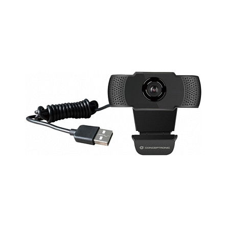Conceptronic AMDIS01B Webcam USB 2.0 Full HD 1080p/30fps, Ángulo 90°, Micrófono Integrado y Privacidad, Plug & Play