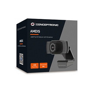 Conceptronic AMDIS01B Webcam USB 2.0 Full HD 1080p/30fps, Ángulo 90°, Micrófono Integrado y Privacidad, Plug & Play