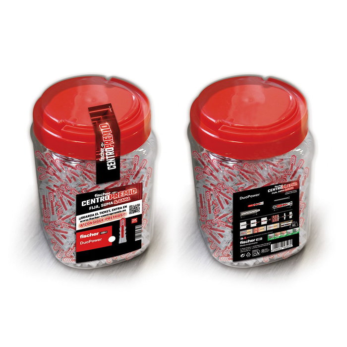 Fischer Taco Duopower M10 x 50 mm, Bote con 200 unidades - Taco Universal de Nylon, Carga Máx. 215 kg para Hormigón, Ladrillo, Cartón-Yeso Fischer Taco Duopower M10 x 50 mm, Bote con 200 unidades - Taco Universal de Nylon, Carga Máx. 215 kg para Hormigón, Ladrillo, Cartón-Yeso