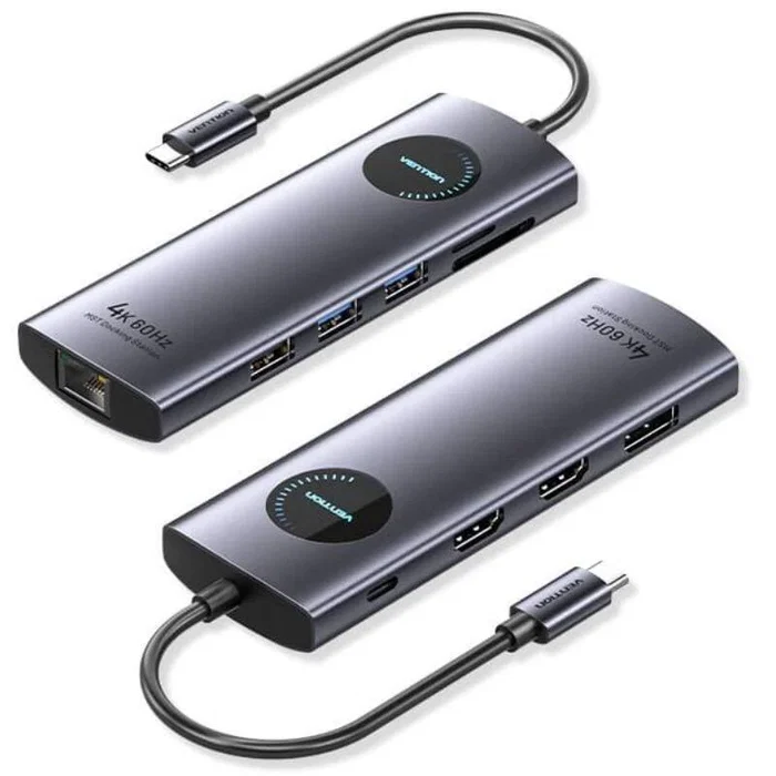 Vention TQWHB - Estación de Acoplamiento USB-C 10 en 1 con 2x HDMI 4K 60Hz, DisplayPort, PD 100W, 3x USB, RJ45 Gigabit y Lector de Tarjetas - Gris Vention TQWHB - Estación de Acoplamiento USB-C 10 en 1 con 2x HDMI 4K 60Hz, DisplayPort, PD 100W, 3x USB, RJ45 Gigabit y Lector de Tarjetas - Gris