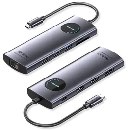 Vention TQWHB - Estación de Acoplamiento USB-C 10 en 1 con 2x HDMI 4K 60Hz, DisplayPort, PD 100W, 3x USB, RJ45 Gigabit y Lector de Tarjetas - Gris