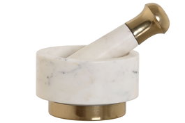 DKD Home Decor Mortero Blanco Dorado Marmol Laton 12.5 x 12.5 x 7.5 cm