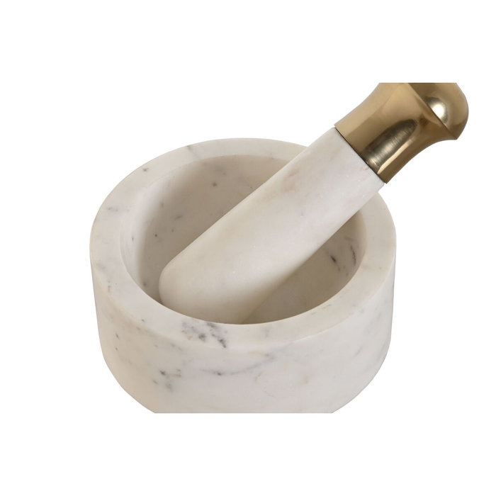 DKD Home Decor Mortero Blanco Dorado Marmol Laton 12.5 x 12.5 x 7.5 cm
