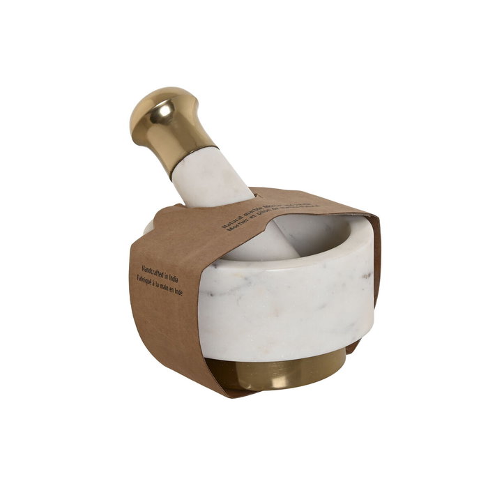 DKD Home Decor Mortero Blanco Dorado Marmol Laton 12.5 x 12.5 x 7.5 cm