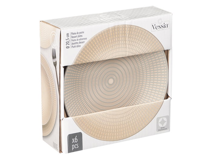 Vessia Plato Postre 20.5 cm Grabado Gris Cerámica (Set de 24)