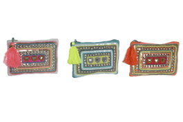 DKD Home Decor Surtido de 3 Neceseres de Algodón Multicolor Little Purse