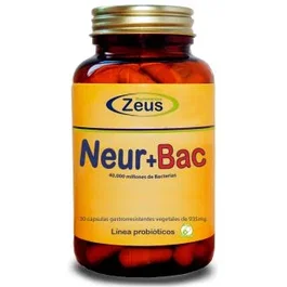 ZEUS Neur+Bac 30 Cápsulas - Suplemento con Melena de León, Probióticos, Melatonina, DMAE, Ginkgo y N-Acetil-L-Carnitina para Memoria, Sistema Nervioso y Microbiota Intestinal