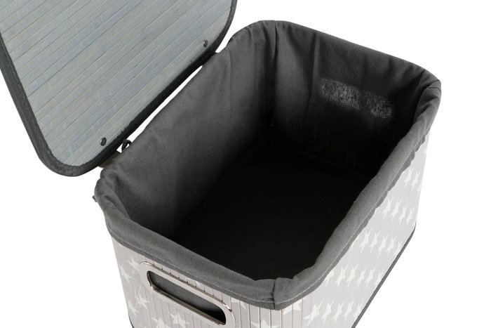 DKD Home Decor Cesta Tradicional Gris Blanco Set de 6 Piezas Bambú Poliéster Algodón MDF 51 x 35 x 33 cm