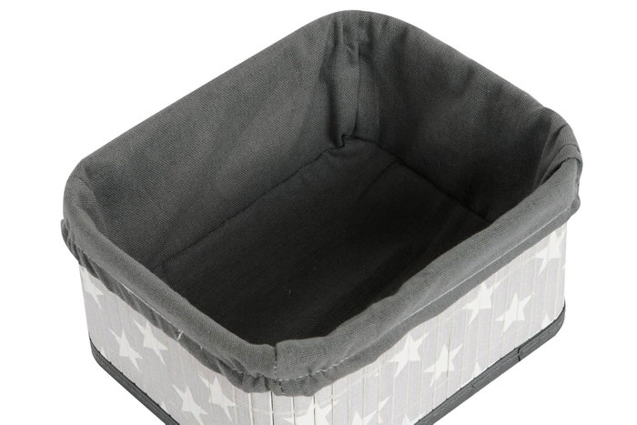 DKD Home Decor Cesta Tradicional Gris Blanco Set de 6 Piezas Bambú Poliéster Algodón MDF 51 x 35 x 33 cm