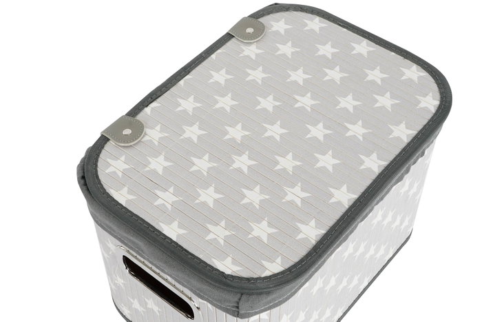 DKD Home Decor Cesta Tradicional Gris Blanco Set de 6 Piezas Bambú Poliéster Algodón MDF 51 x 35 x 33 cm