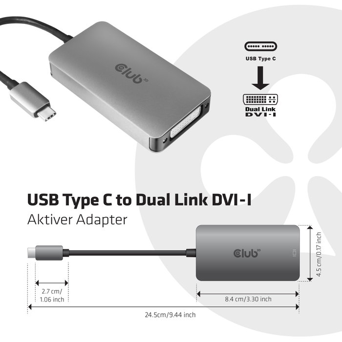 Club 3D CAC-1510 Adaptador USB 3.2 Tipo C a DVI-D Dual Link
