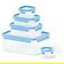 Emsa 508568 Frischhaltedose Clip & Close, Set de 5 Recipientes Herméticos Rectangulares (0.15-3.7 L), Apto para Lavavajillas y Microondas, Libre de BPA, Azul/Transparente