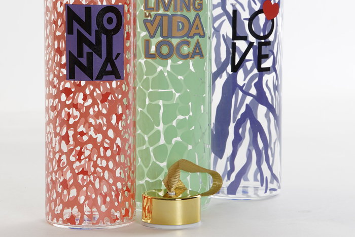 DKD Home Decor Botellas de Borosilicato e Inox Surtido 3 Colores ANIMAL PRINT JUVENIL