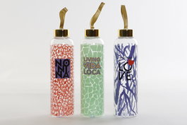 DKD Home Decor Botellas de Borosilicato e Inox Surtido 3 Colores ANIMAL PRINT JUVENIL