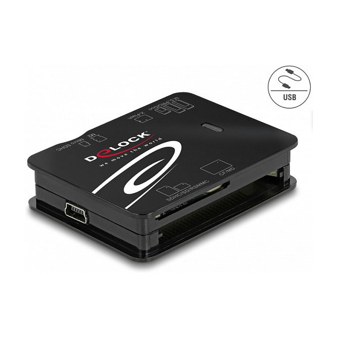 DeLOCK Delock Lector de Tarjetas USB 2.0, Negro, 6 en 1 para CF, SD, MicroSD, MS, xD, M2, 480 Mbit/s, Plug and Play