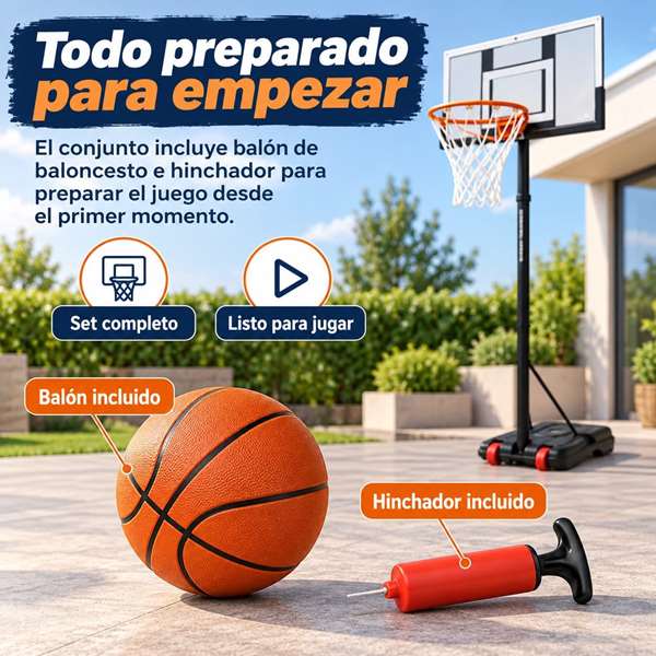 JugaToys Canasta de Baloncesto con pie, balón hinchable e hinchador 74x236x73cm