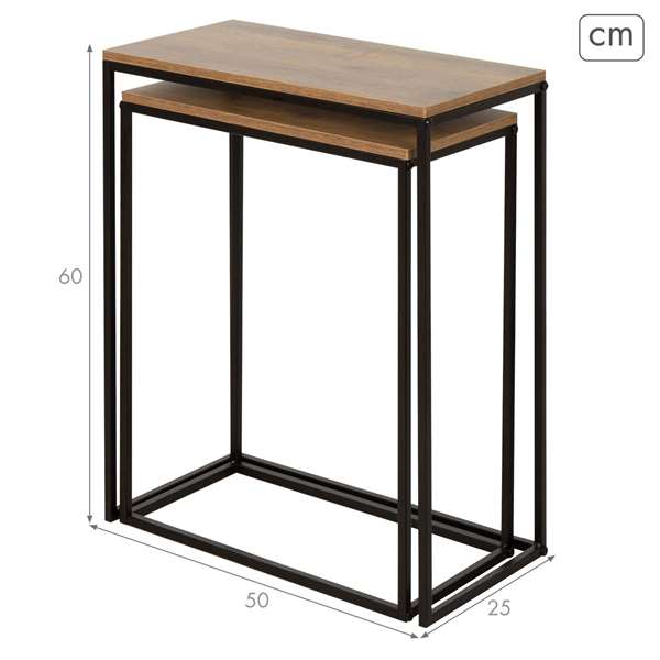 Max Home Set 2 Mesas Auxiliares Metal y Madera 50x25x60 cm y 45x22x55 cm