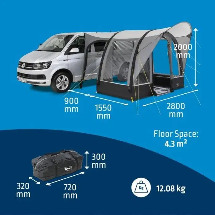 Kampa Toldo Inflable para Furgoneta Sprint Air KAM5056446199520 - Material Weathershield 68D, Estructura AIR, Espacio Compacto