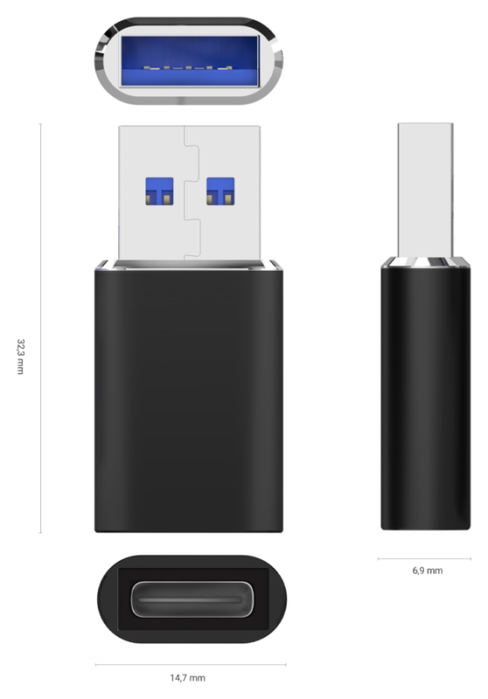 AISENS Mini Adaptador USB 3.2 Gen2 / USB 2.0 Negro