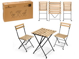 Ibergarden Set Mesa 2 Sillas Madera Clara Acacia Patas Metal 96x53x71cm