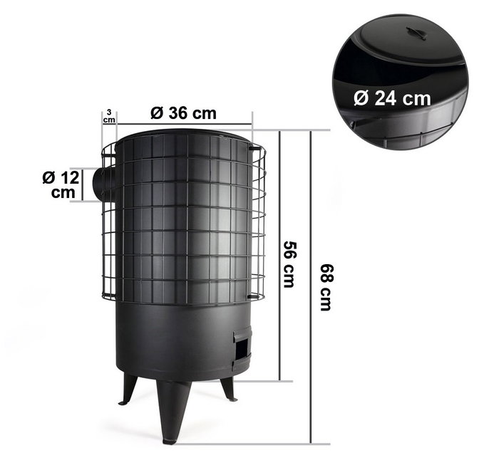 Estufa Leña Redonda Chapa Nº4 68cm x 36Ø Negra Estufa Leña Redonda Chapa Nº4 68cm x 36Ø Negra