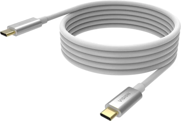 Vision TC 4MUSBC Cable USB C a USB C 4 m, USB 3.2 Gen 2 (10 Gbps), Carga 3A, Blanco, Tipo M-M