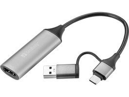 Sandberg HDMI Capture Link to USB-C/A, Capturador HDMI a USB-C, Convierte Videocámara 4K y Consolas en Webcam para Streaming y Grabación en Tiempo Real