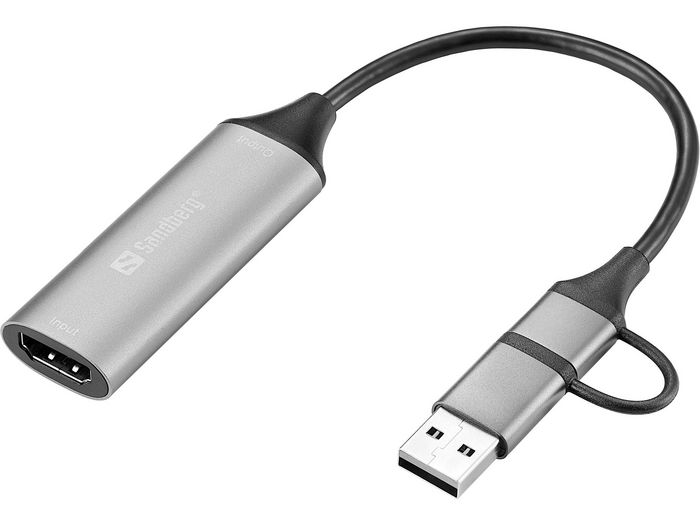 Sandberg HDMI Capture Link to USB-C/A, Capturador HDMI a USB-C, Convierte Videocámara 4K y Consolas en Webcam para Streaming y Grabación en Tiempo Real