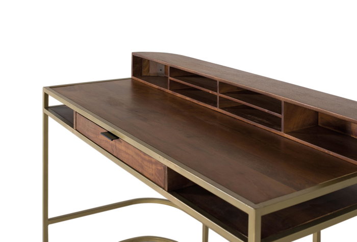 Giner y Colomer Escritorio de Madera de Mango con Estructura Dorada, 126x39 cm