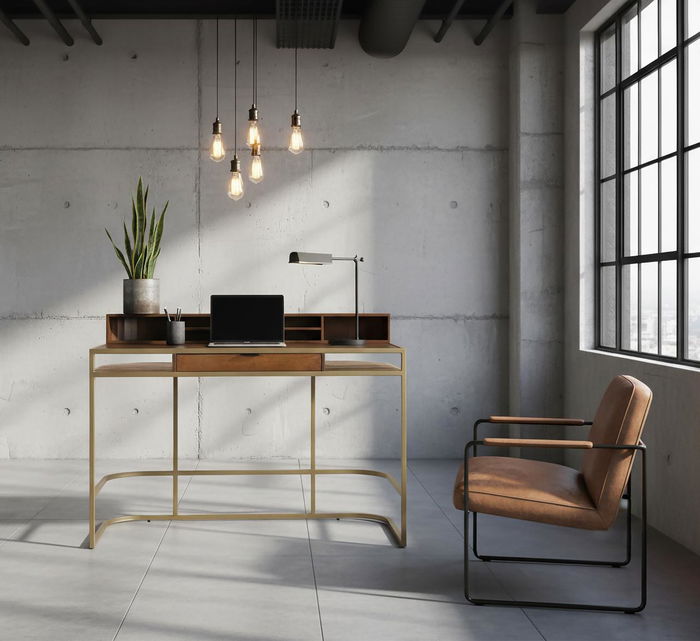 Giner y Colomer Escritorio de Madera de Mango con Estructura Dorada, 126x39 cm