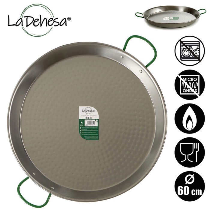 La Dehesa Paellera Pulida 60 cm Acero Pulido 20 raciones Apta Gas y Leña (Set de 4)
