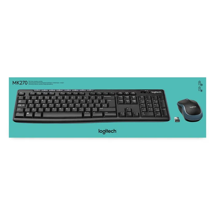 Logitech MK270 - Teclado y Ratón Combo Inalámbrico RF Oficina, AZERTY Belgiano, 100% con Teclado Numérico, Negro, 920-004524