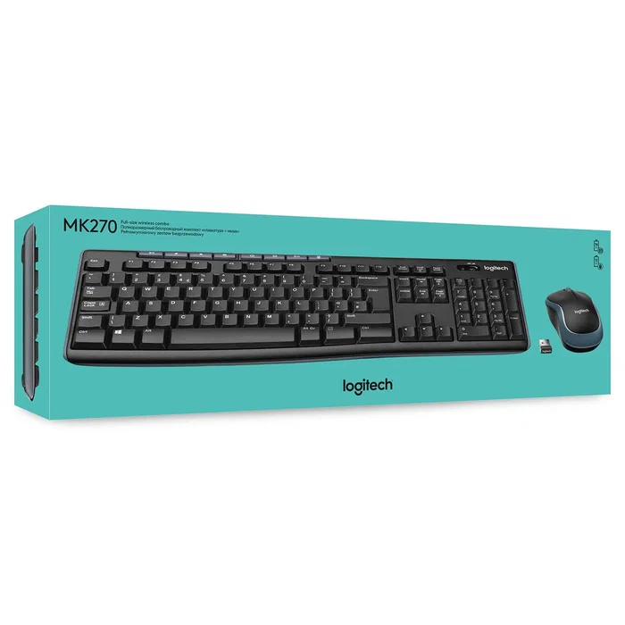 Logitech MK270 - Teclado y Ratón Combo Inalámbrico RF Oficina, AZERTY Belgiano, 100% con Teclado Numérico, Negro, 920-004524