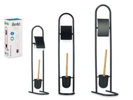 Berilo Portarrollo Escobilla Metal Bambú Negro 40 x 10.5 x 16 cm (Set de 4)