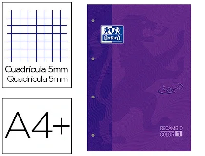 OXFORD Set de 5 Recambios School Color 1 Touch Lila A4+ Cuadriculado 5x5 mm OXFORD Set de 5 Recambios School Color 1 Touch Lila A4+ Cuadriculado 5x5 mm