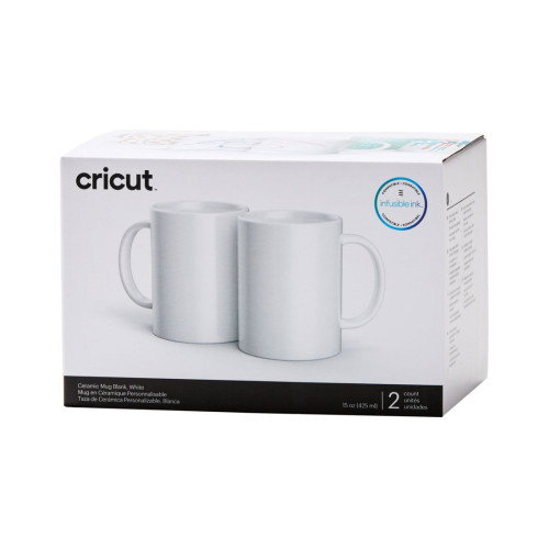 Cricut Tazas (2007823) - Pack de 2 Tazas de Cerámica Blanco, Capacidad 425 ml