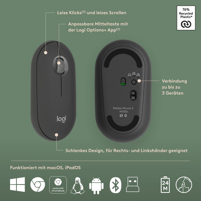 Logitech Pebble 2 M350S Grafito Logitech Pebble 2 M350S Grafito